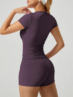 Women's Slim-Fit Short Sleeve Pocket Shorts Set