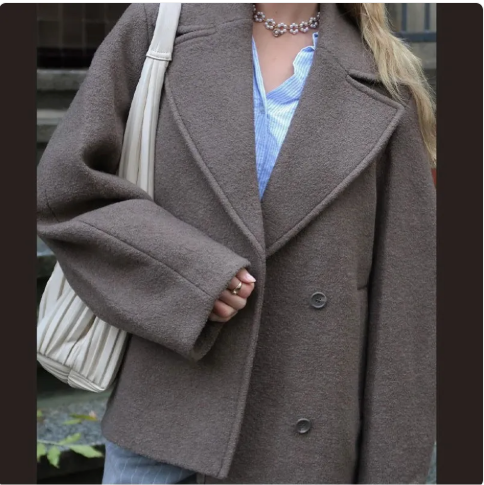 Double-Breasted Short Wool Coat