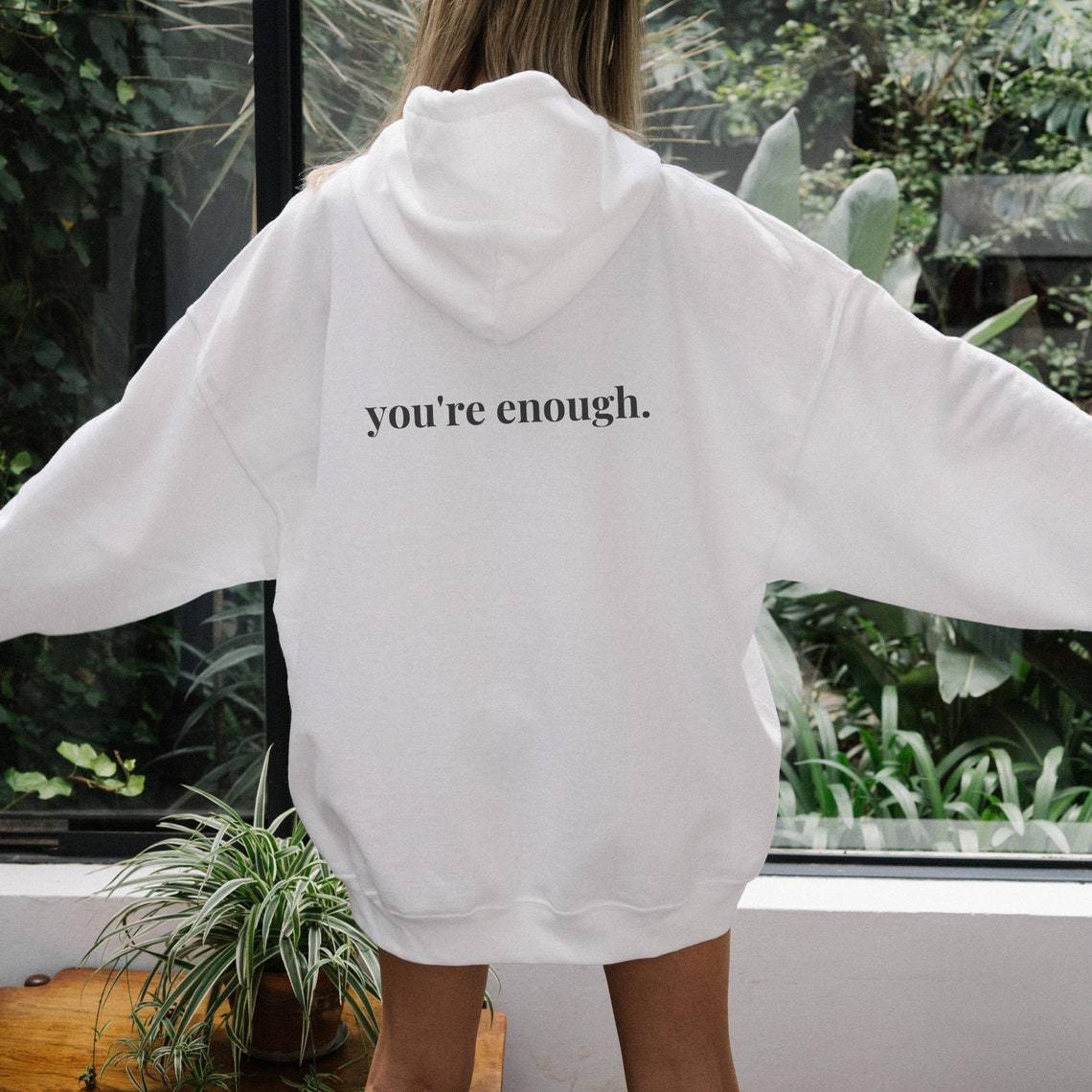 You're Enough Casual Hooded Sweater with Pocket