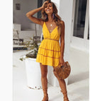 Summer Solid Color Spaghetti Strap Dress in Yellow