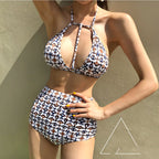 Geometric Print Halter High-Waist Bikini Set