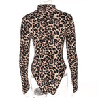 Sexy Leopard Print Long Sleeve Bodysuit for Women
