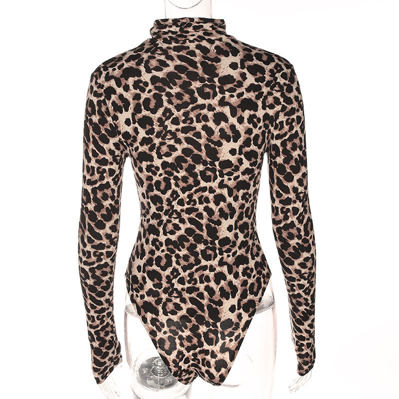 Sexy Leopard Print Long Sleeve Bodysuit for Women