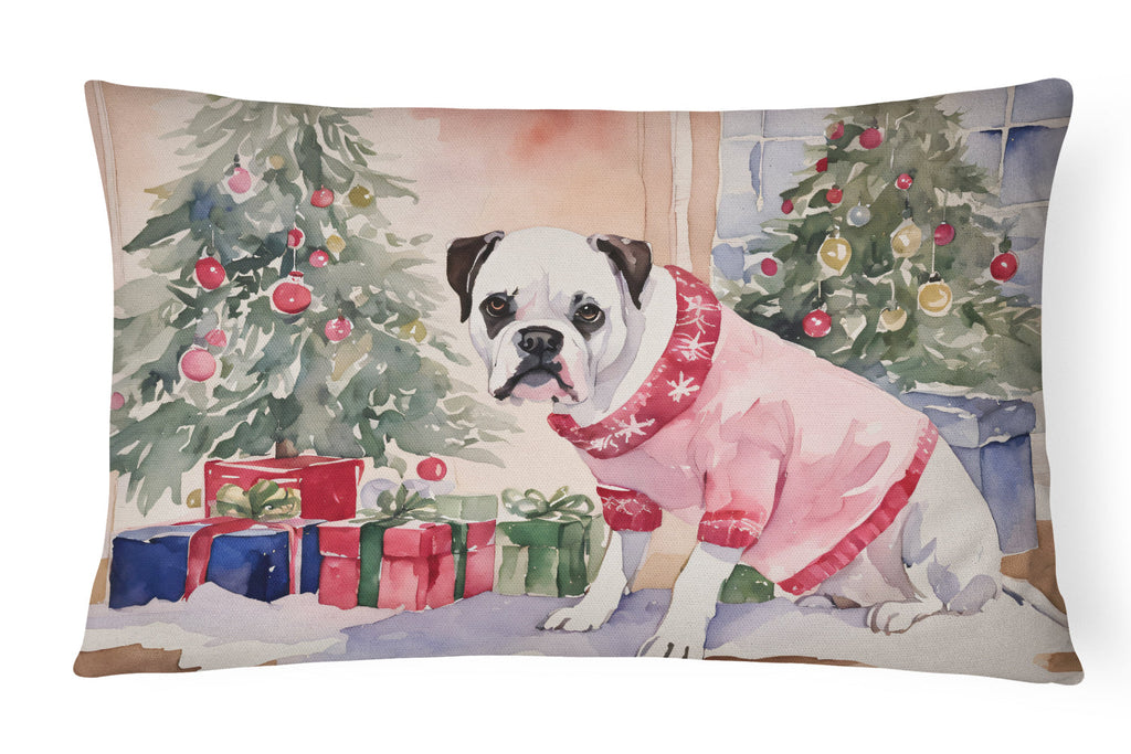 White Boxer Christmas Throw Pillow