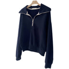 Simple Zipper Lapel Long Sleeve Women's Sweater
