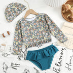 Girls' Long-Sleeved Floral Split Ruffled Swimsuit (2-10Y)