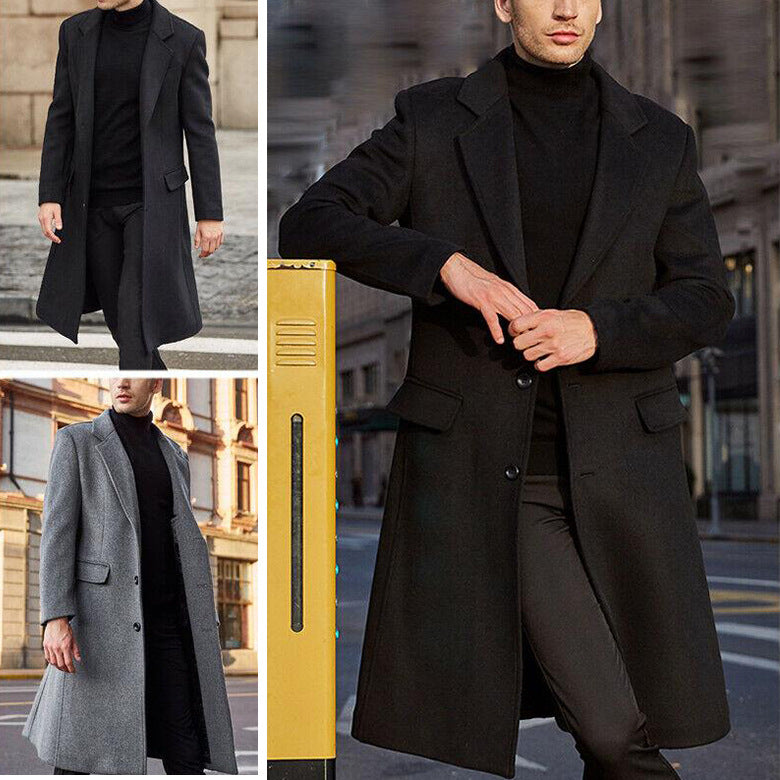 British Men's Woolen Long Trench Coat