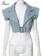 K23TP588 Women's Fashion Autumn Sleeveless Denim Jacket