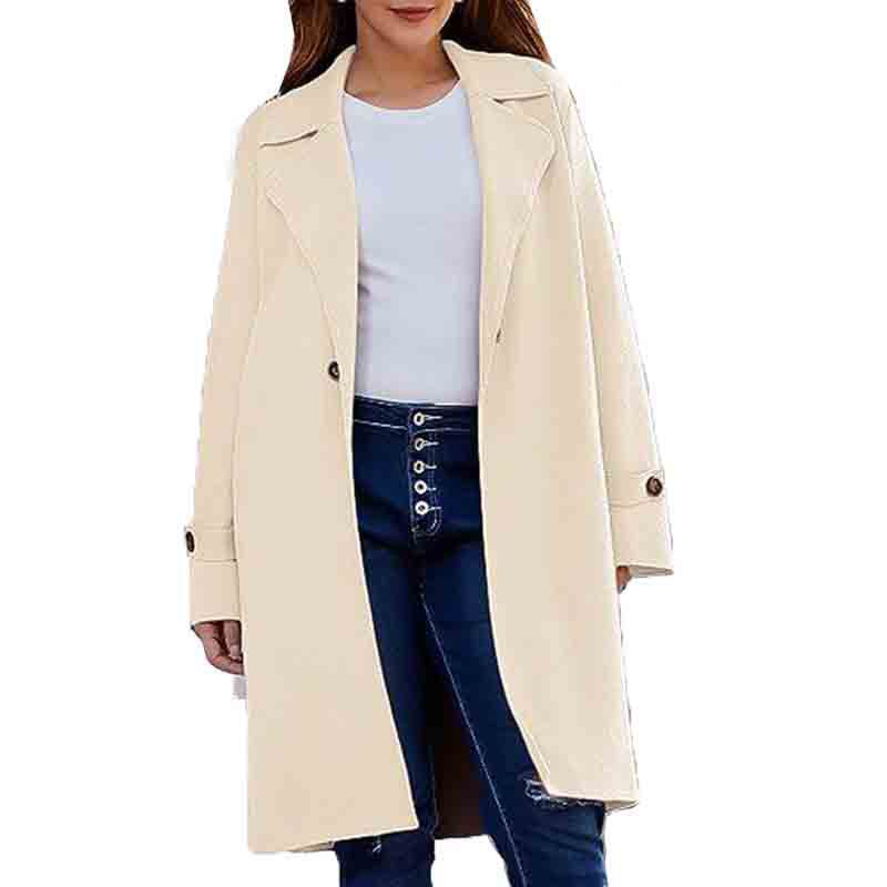 Women's Baggy Coat with Long Sleeve and Lapel Button