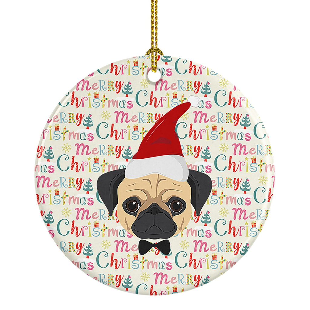Pug Merry Christmas Ceramic Ornament