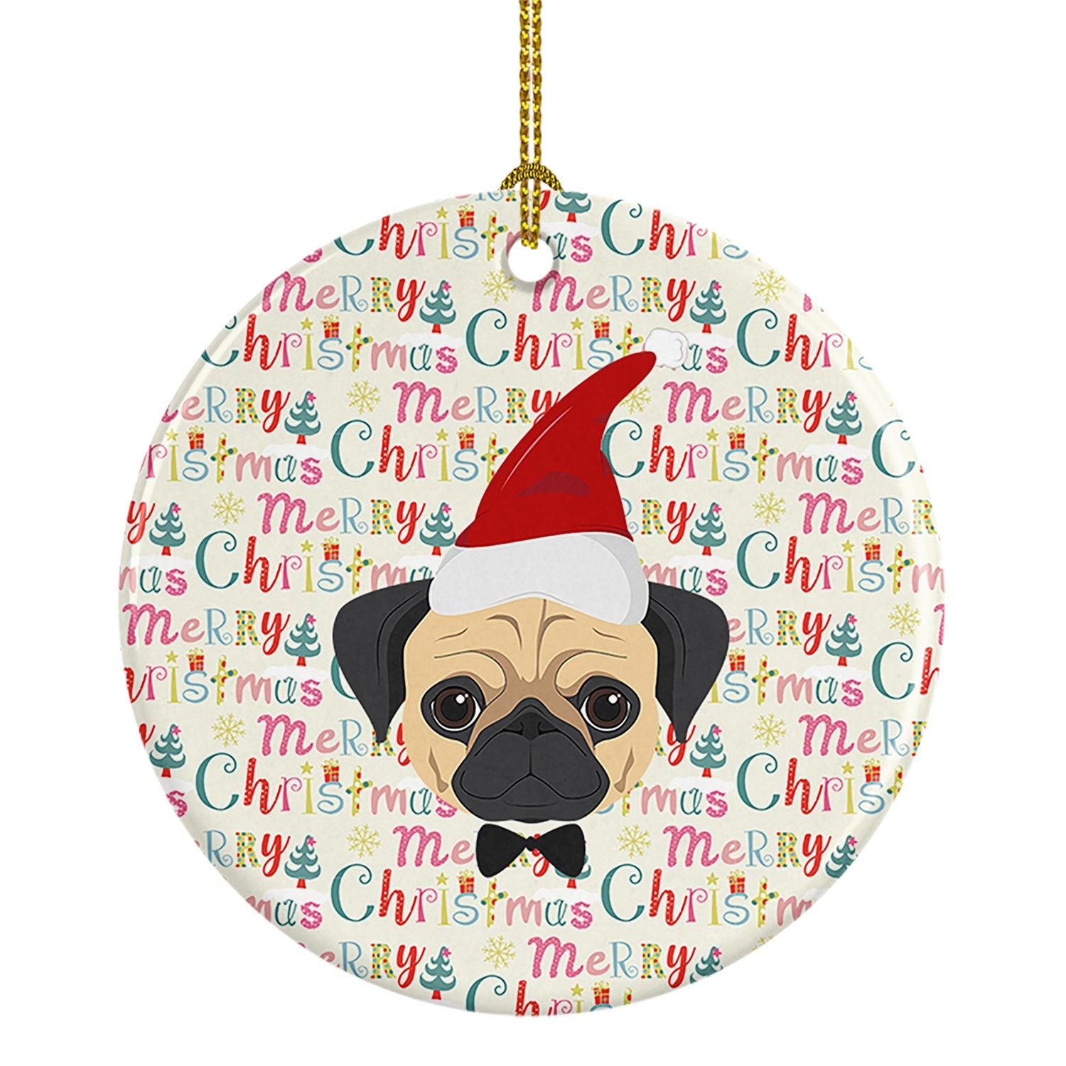 Pug Merry Christmas Ceramic Ornament