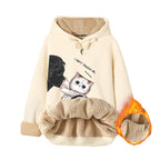 Women's Thick Fleece Hooded Jacket with Cat Print
