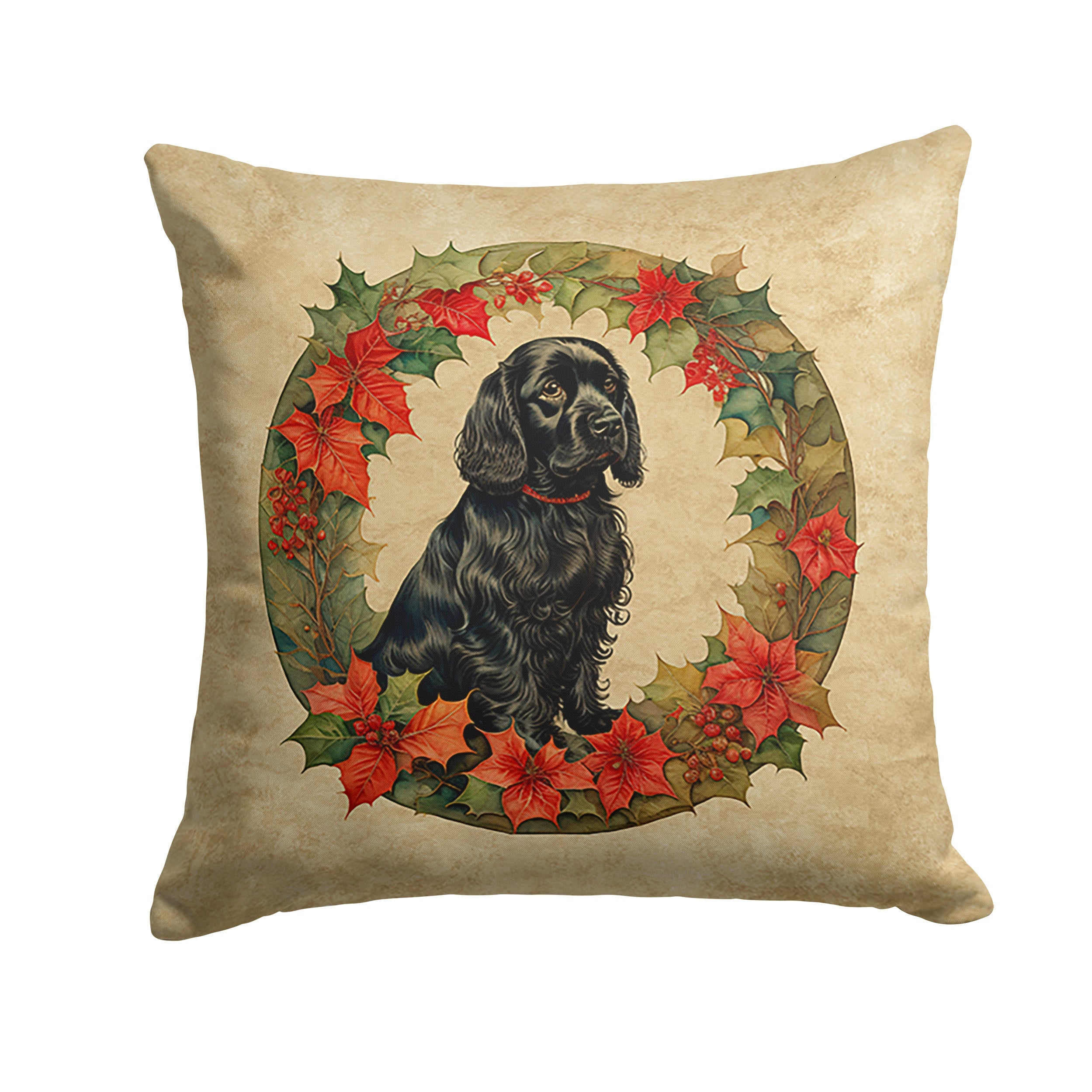 Cocker Spaniel Christmas Flowers Throw Pillow