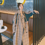 Korean Style Women's Mid-Length Plaid Windbreaker Coat