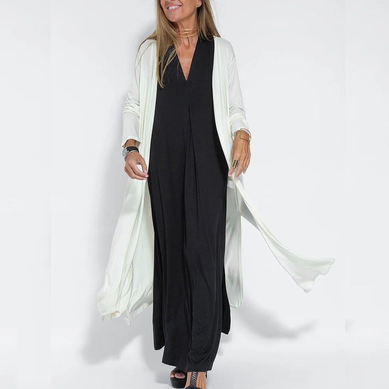 New Style Solid Color Long Sleeve Slit Trench Coat