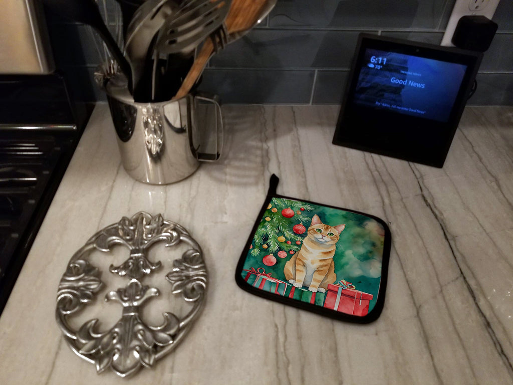 Malayan Cat By the Christmas Tree Pair of Pot Holders