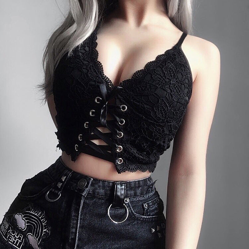 Lace-Up Crochet Bralette Camisole