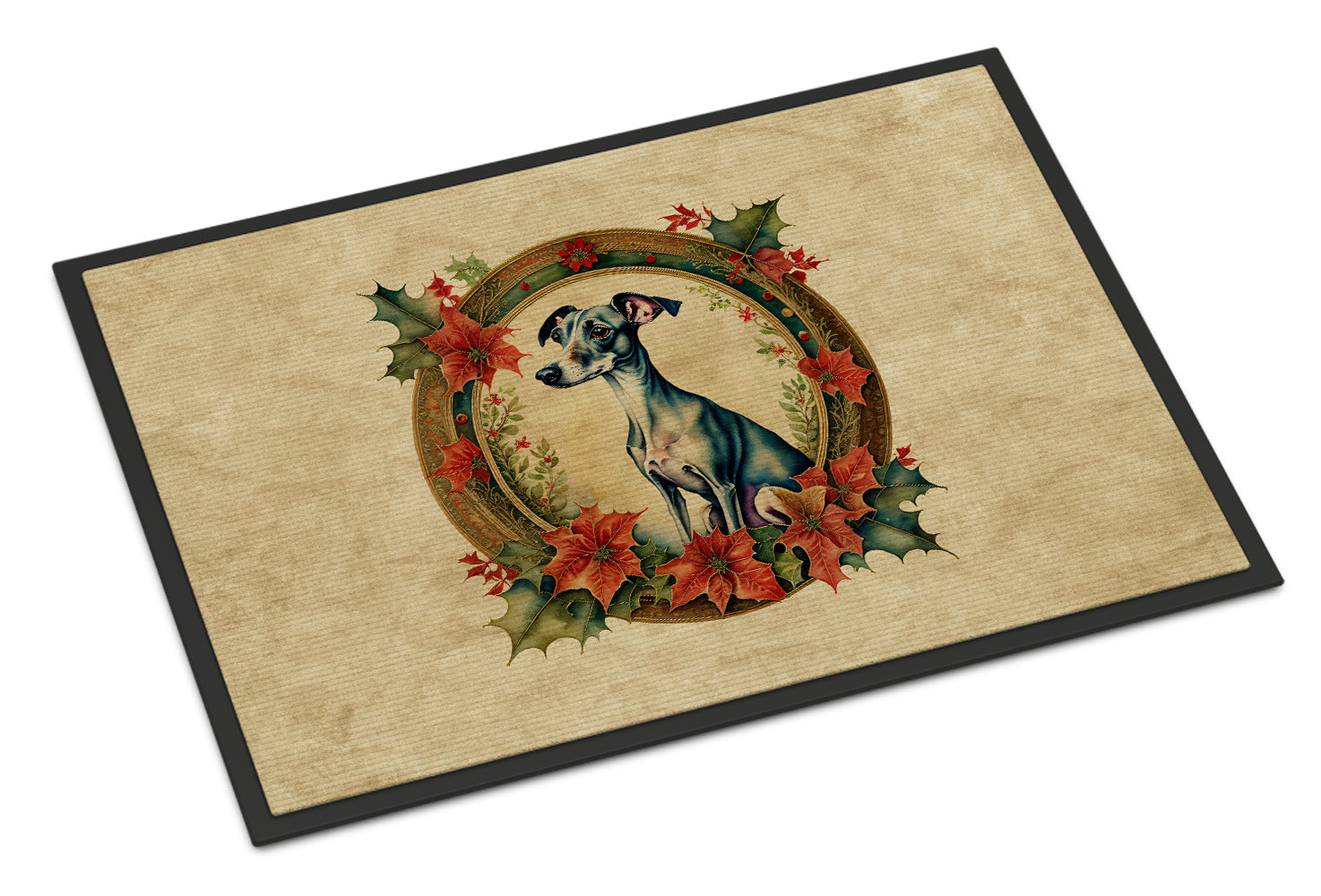 Italian Greyhound Christmas Flowers Doormat