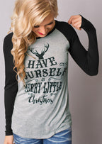 Christmas Reindeer Head Graphic Long Sleeve T-Shirt | Streetwear