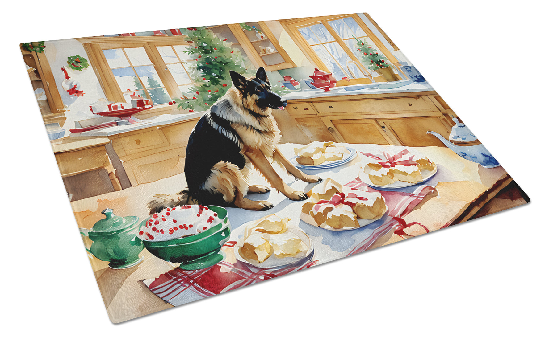 German Shepherd Christmas Cookies Glass Cutting Board