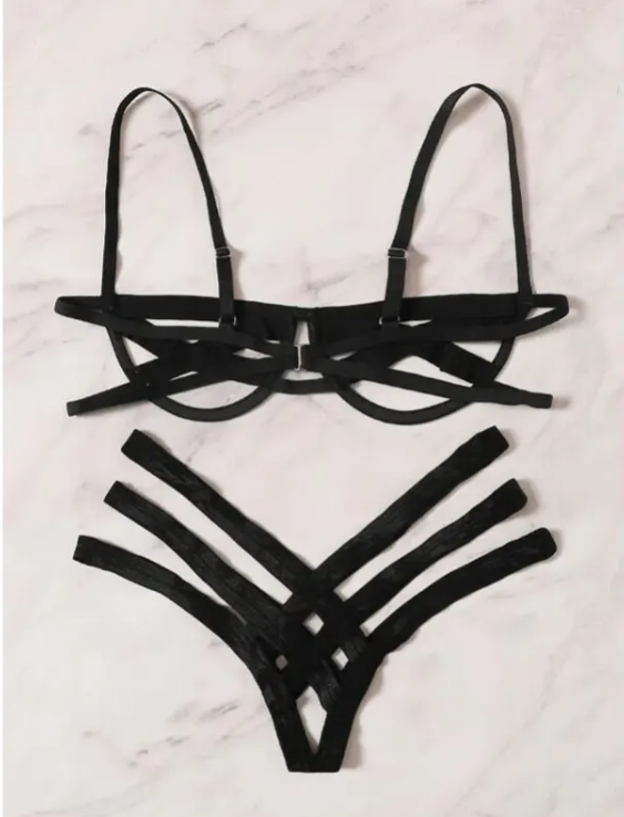 Bandage Underwear Splicing Sexy Steel Prop Bikini Split Hollow Three Points