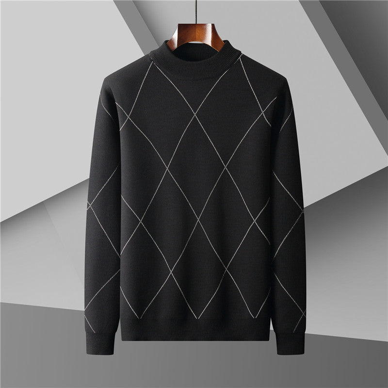 Men's Plus Size Jacquard Knitted Half Turtleneck Sweater