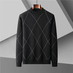 Men's Plus Size Jacquard Knitted Half Turtleneck Sweater