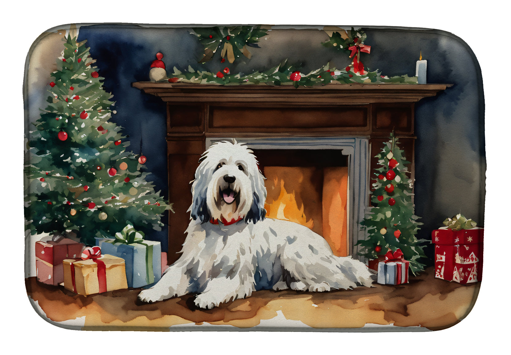 Old English Sheepdog Cozy Christmas Dish Drying Mat