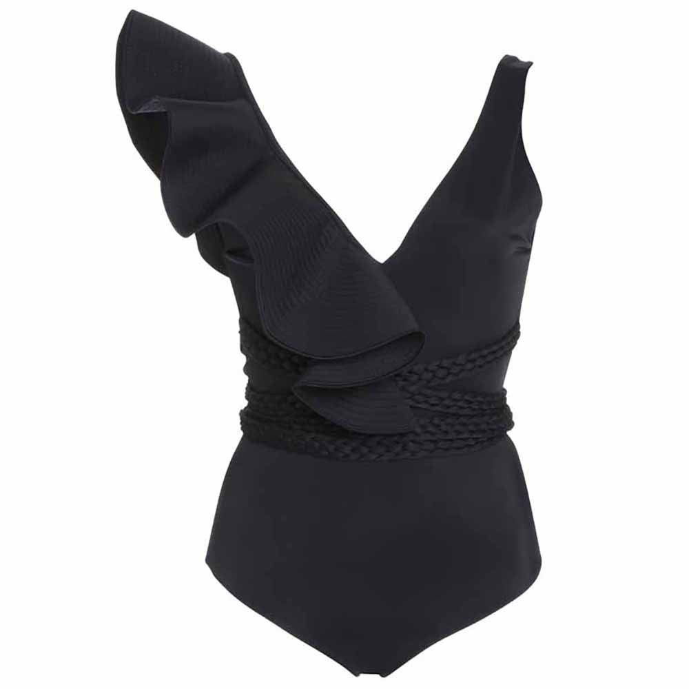 Solid Color Ruffled Belted One-Piece Swimsuit 2024