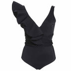 Solid Color Ruffled Belted One-Piece Swimsuit 2024