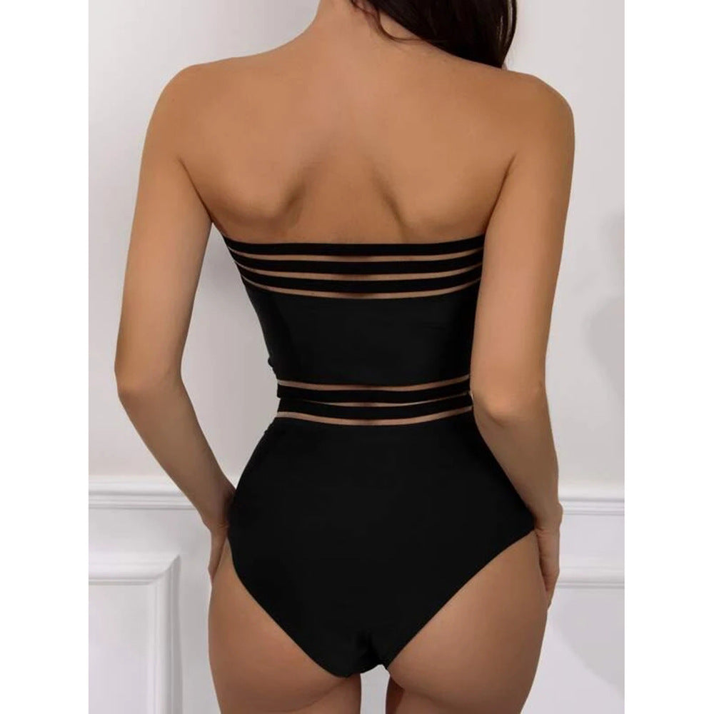 Jieshini New Black Halter Sexy Swimsuit with Mesh
