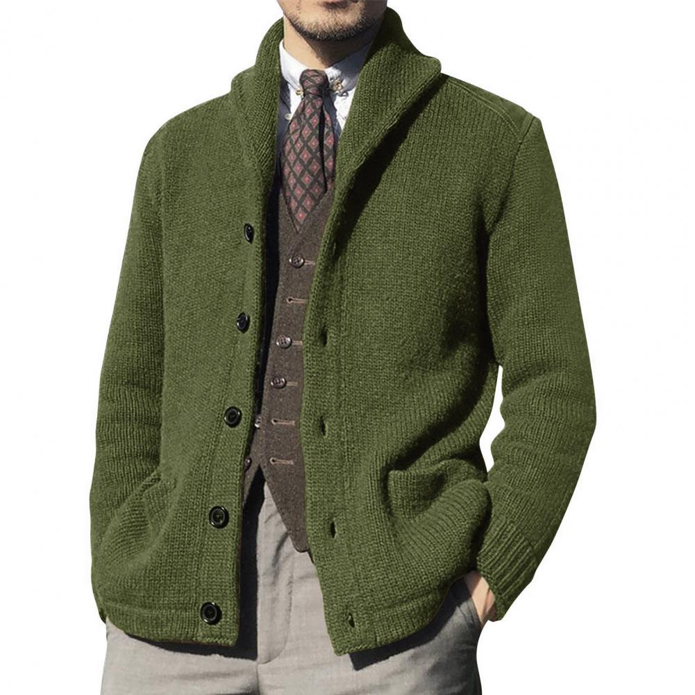 Men's Thickened Knitted Coat with Pockets and Buttons