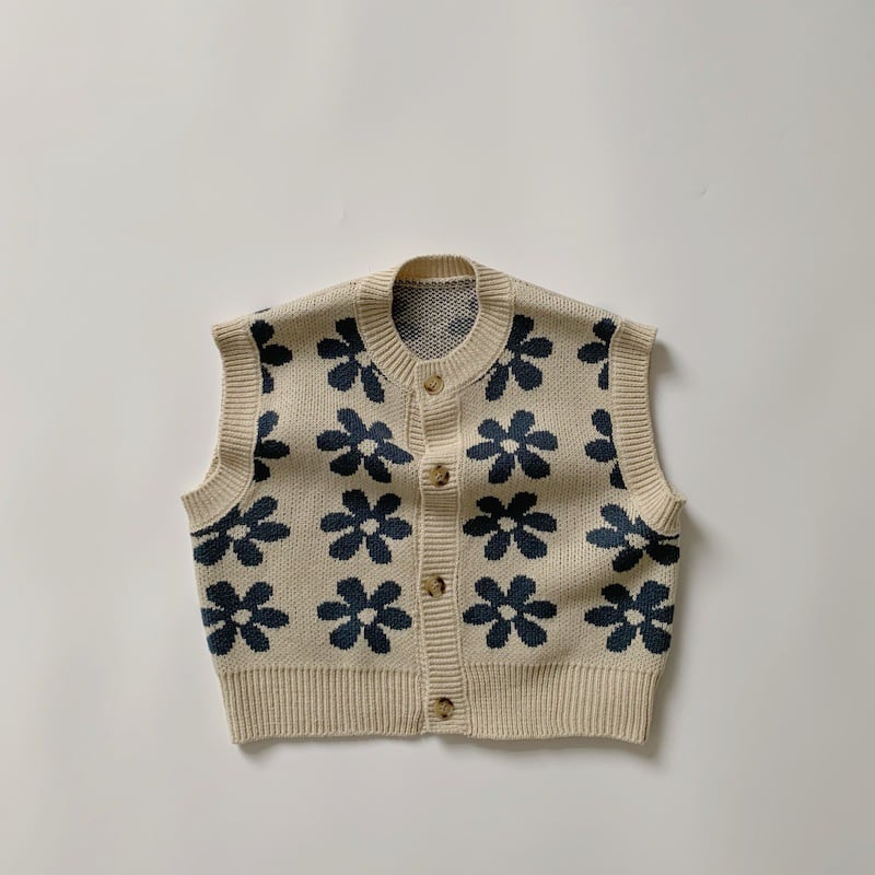 Retro Flower Knitted Children's Vest Sweater in Korean Style