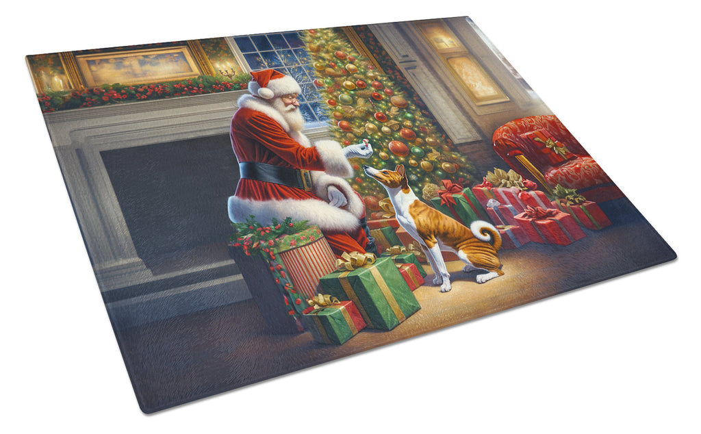 Basenji and Santa Claus Glass Cutting Board