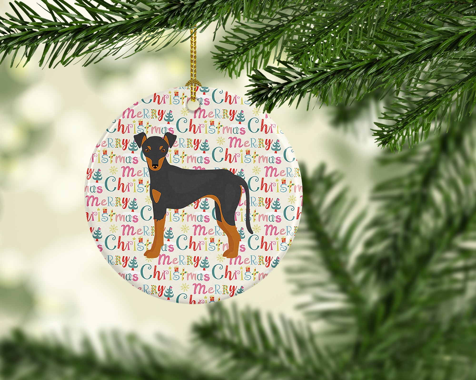 Manchester Terrier #2 Merry Christmas Ceramic Ornament