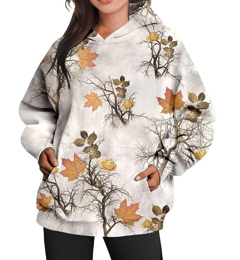 Women's Oversized Camouflage Hoodie with Maple Leaf Print | Streetwear