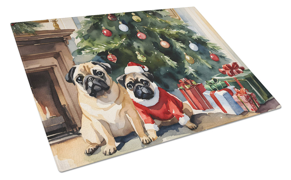 Pug Cozy Christmas Glass Cutting Board