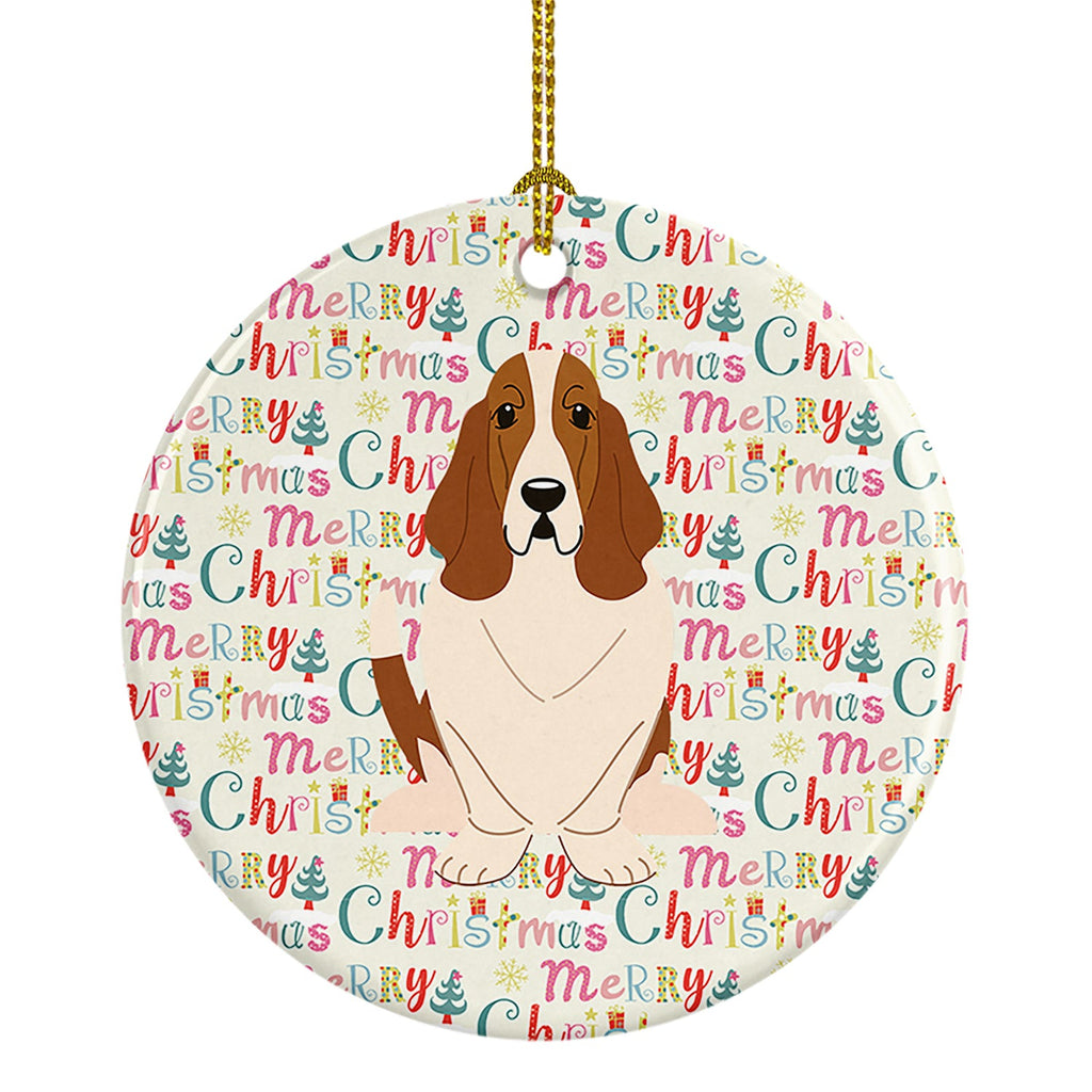Merry Christmas Basset Hound Ceramic Ornament