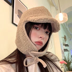 Thickened Lamb Wool Earmuffs Hat with Fleece Lining | Embroidered Cap