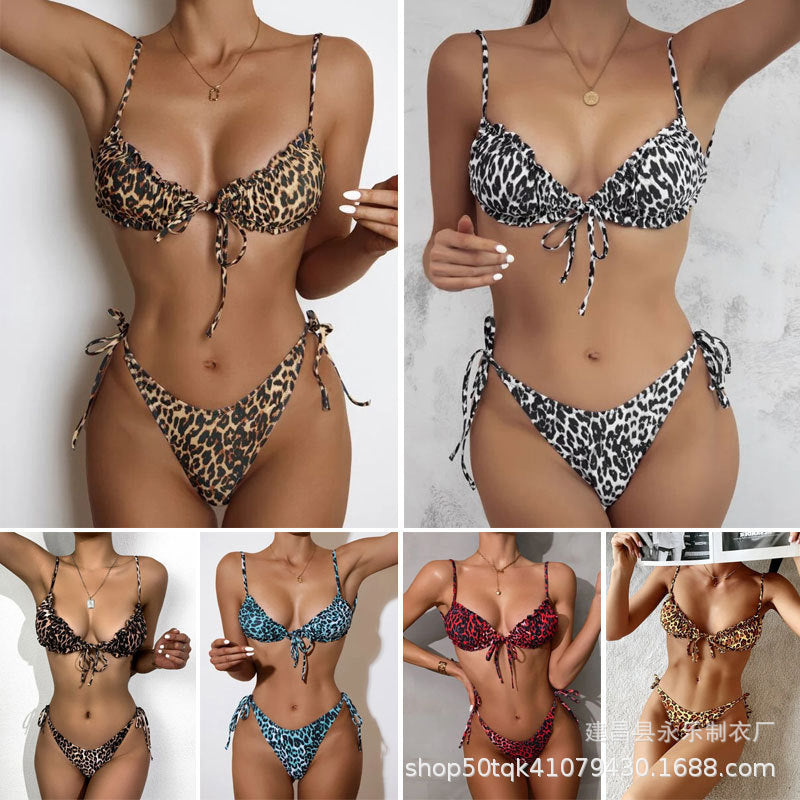 2021 New European and American Ruffled Leopard Bikini