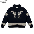 Vintage Printed Zipper Cardigan Sweater for Men