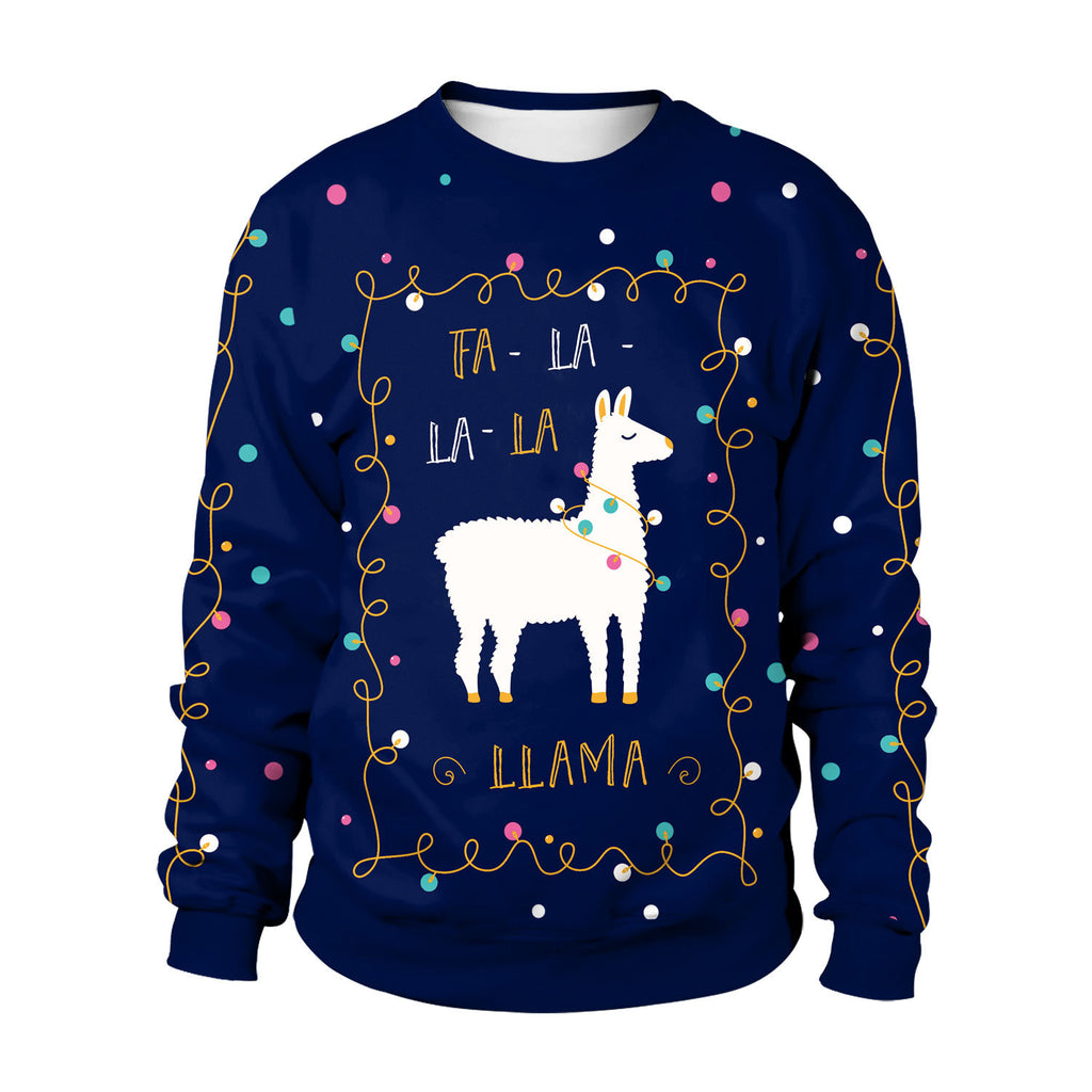 Digital Christmas Alpaca Print Crew Neck Sweatshirt | Streetwear