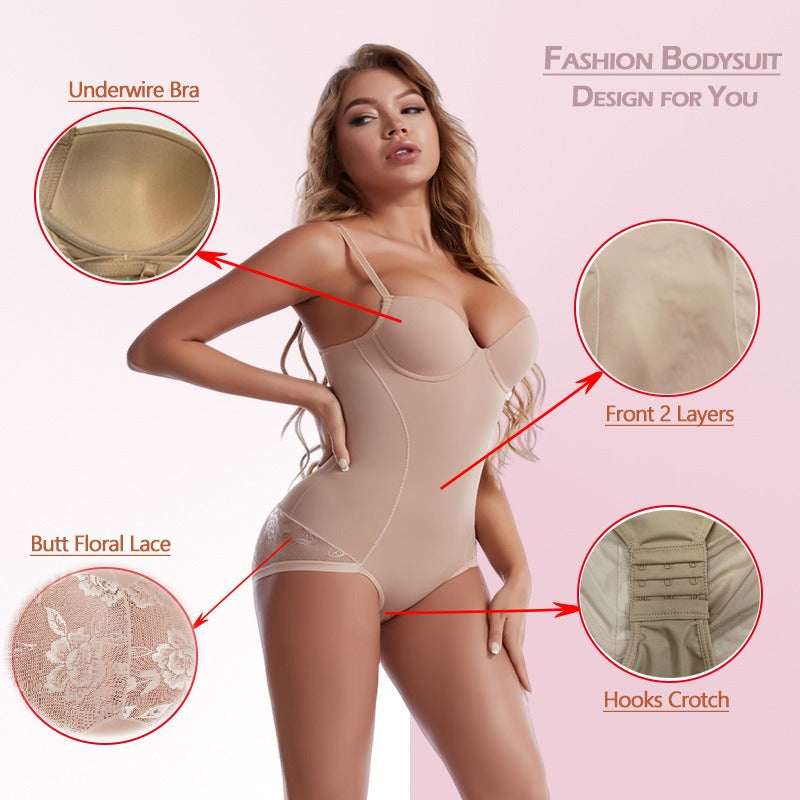 Lace Tummy Control Bodysuit with Bra Support
