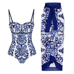 2024 Women's Floral Print One-Piece Swimsuit Set