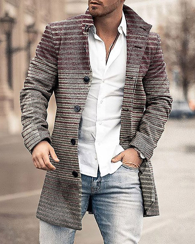 Men's Woolen Stand Collar Medium Long Casual Coat