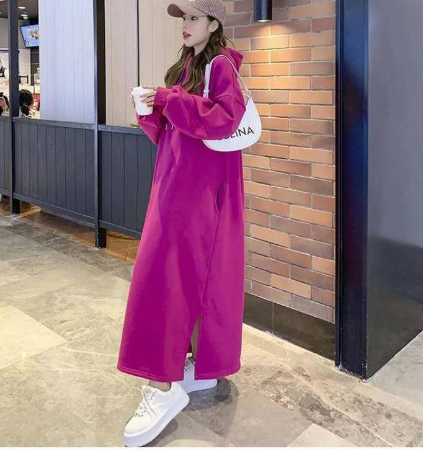 Extra Long Fleece Sweater Dress with Loose Fit