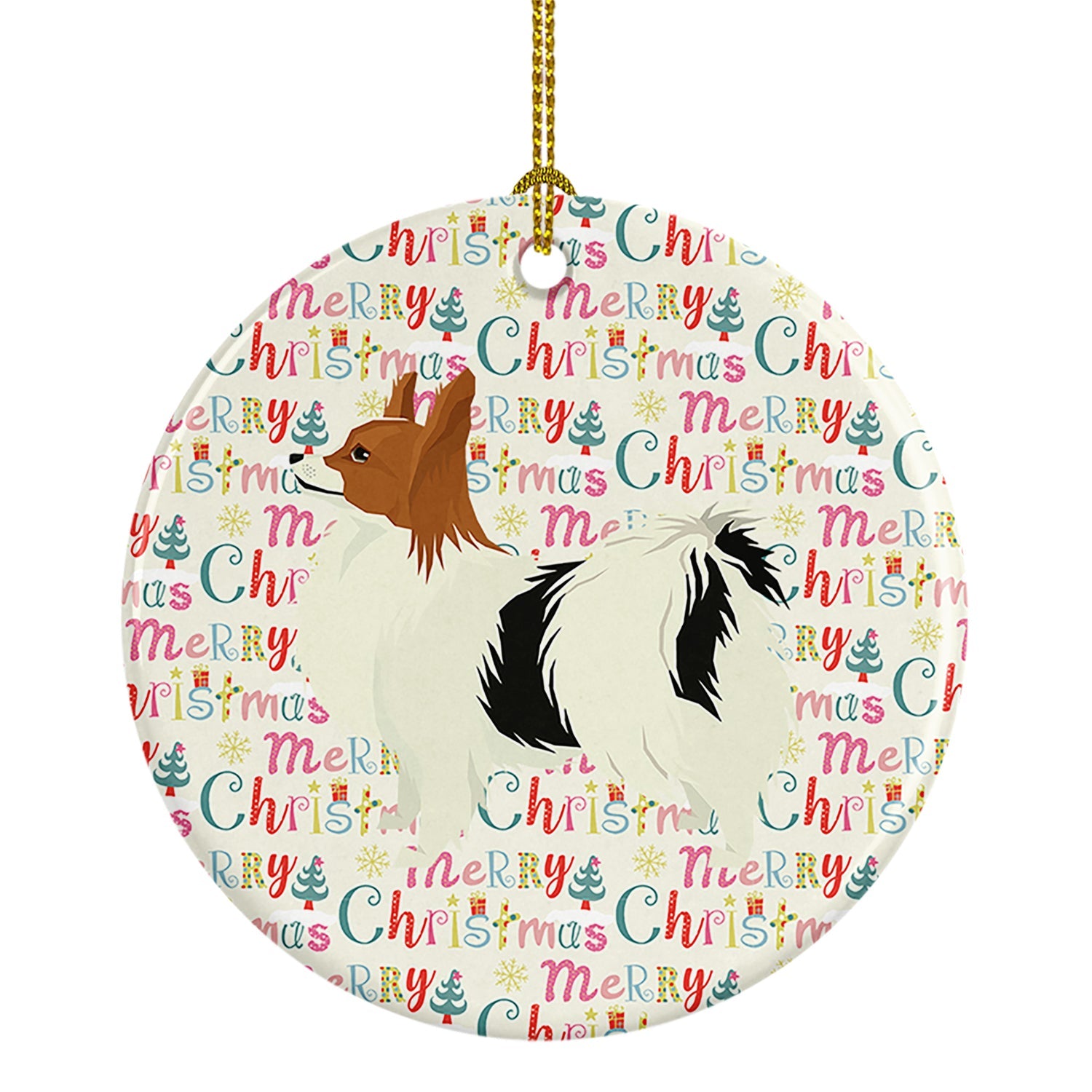 Papillon Merry Christmas Ceramic Ornament