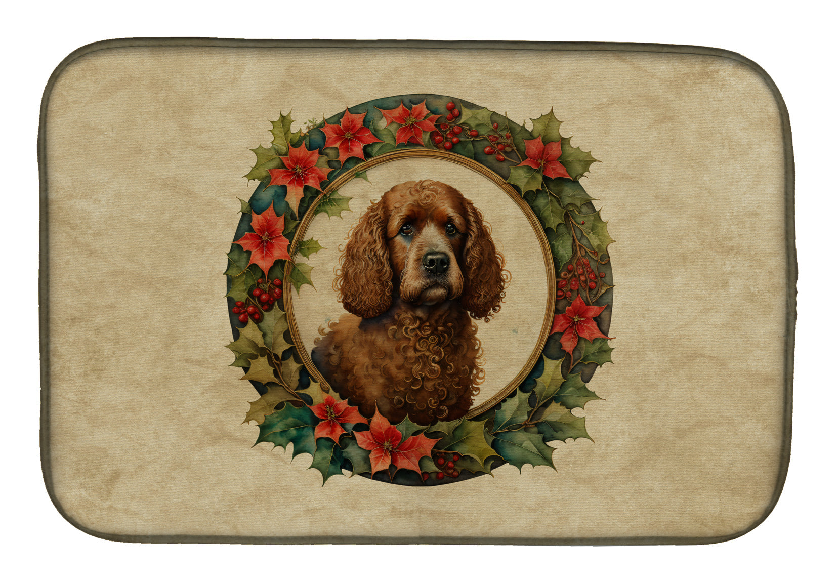 Irish Water Spaniel Christmas Flowers Dish Drying Mat