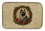 Keeshond Christmas Flowers Dish Drying Mat