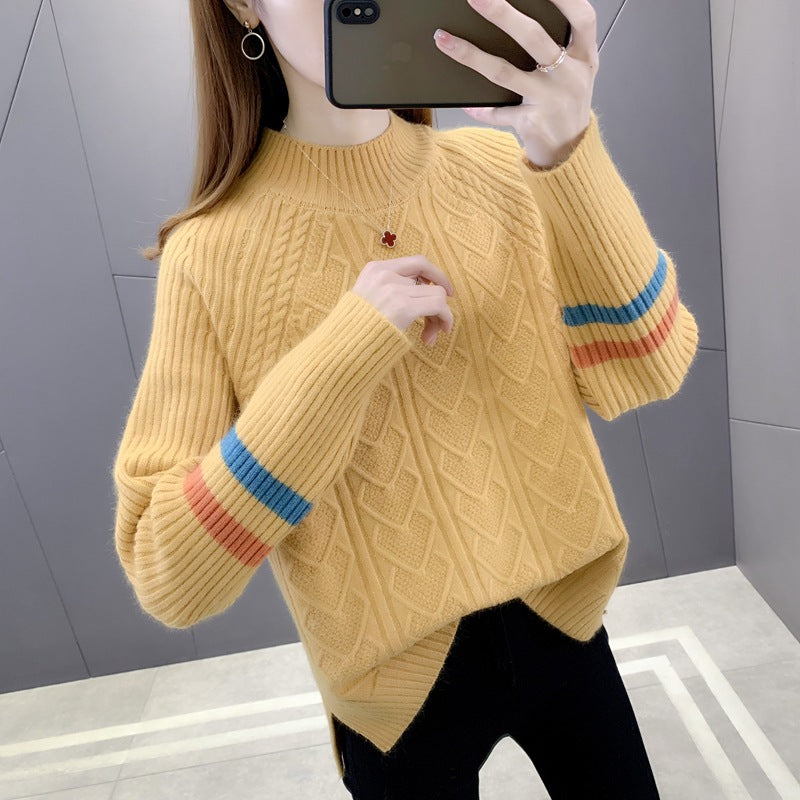Warm Knit Sweater for Women - Half High Collar Pullover | Streetwear